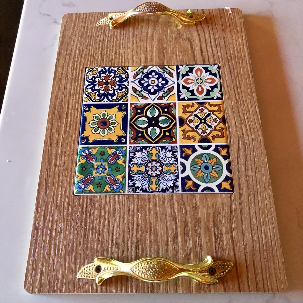 Beautiful Moroccan wooden / tiles tray
